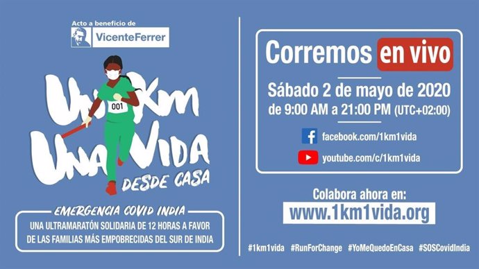 Cartel de la iniciativa 1km1vida desde casa a beneficio de la Fundación Vicente Ferrer