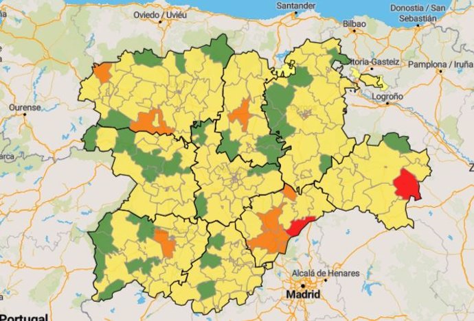 En verde, las zonas básicas de salud que no han registrado casos de Coronavirus en los últimos siete días (datos del 29 de abril).