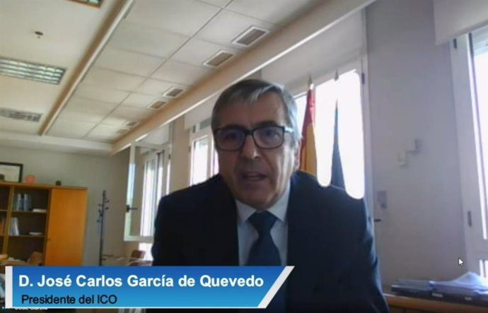 El presidente del Instituto de Crédito Oficial (ICO), José Carlos García de Quevedo Ruiz, en un encuentro virtual organizado por el Consejo General de Economistas de España.