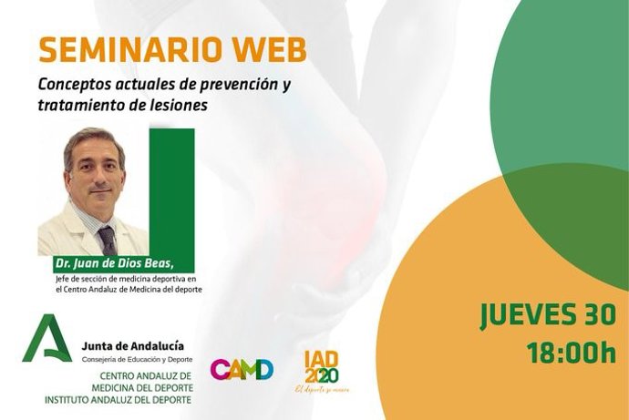 Imagen del seminario web organizados por el Instituto Andaluz del Deporte y el Centro Andaluz de Medicina del Deporte de la Consejería de Educación. 
