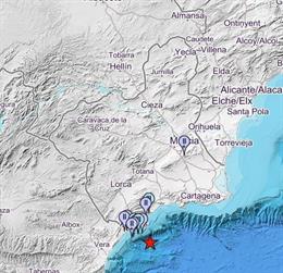 Mapa de las localidades en las que se ha sentido el terremoto