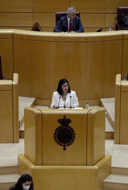 La ministra de Política Territorial, Carolina Darias, durante la sesión de la Comisión General de Comunidades Autónomas del Senado.
