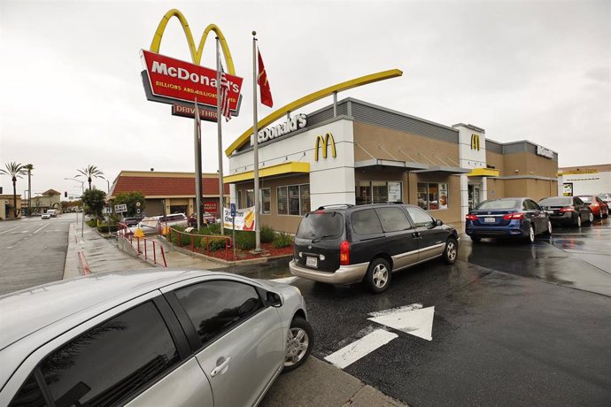 April 9, 2020 - Monterey Park, California USA:  A number of vehicles honked their horns while parked in the drive through of the McDonald's located at 950 W Floral Dr in Monterey Park as non-union employees of various fast food restaurants in Los Angele