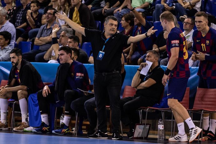 Xavi Pascual, Head coach of Bara  during the VELUX EHF Champions League match between  Bara  and Elverum Handball at Palau Blaugrana, in Barcelona, Spain, on October 12, 2019.