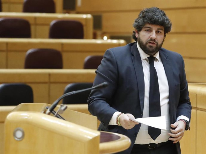 El presidente de Murcia, Fernando López Miras, durante su intervención en la sesión de la Comisión General de Comunidades Autónomas celebrada en el Senado 