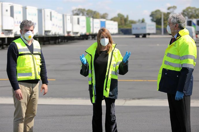 La presidenta de la Autoridad Portuaria de Huelva, Pilar Miranda, en su visita a las obras