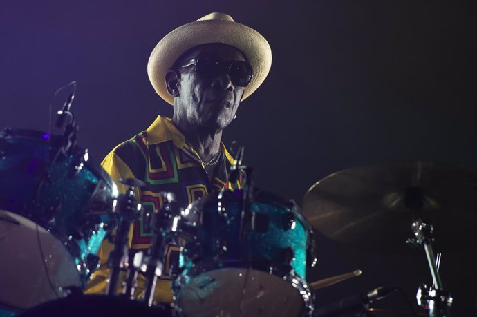 Drummer Tony Allen performs live with Dj and producer Jeff Mills during the event called 'AFRICA NOW @OGR' on September 22, 2018