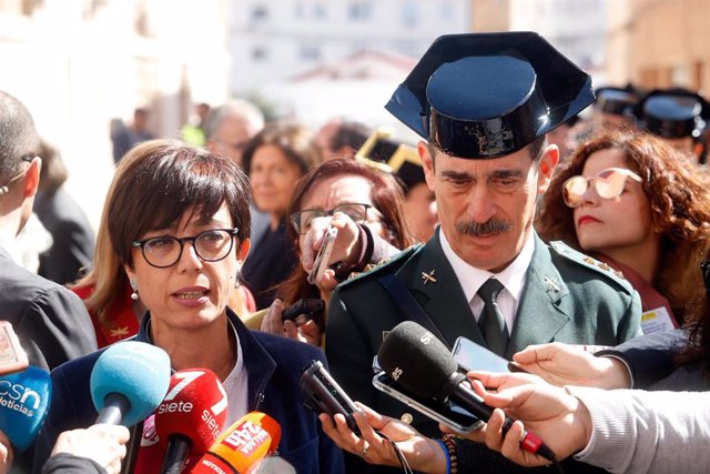La directora general de la Guardia Civil, María Gámez, junto a nuevo coronel jefe de la Comandancia de Málaga, Antonio Rodríguez-Medel, en el acto de toma de posesión. Málaga a 24 de febrero del 2020