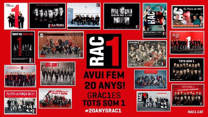 Cartell de l'emissora Rac1 per la seva 20 aniversari