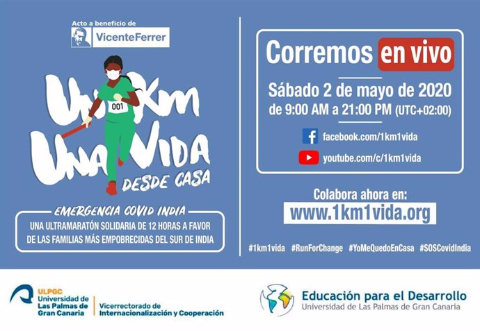 Cartel Corremos en vivo 1km1vida a favor de la Fundación Vicente Ferrer