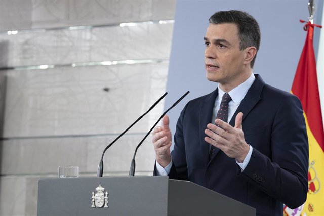 El presidente del Gobierno, Pedro Sánchez, durante una comparecencia en el Palacio de la Moncloa.