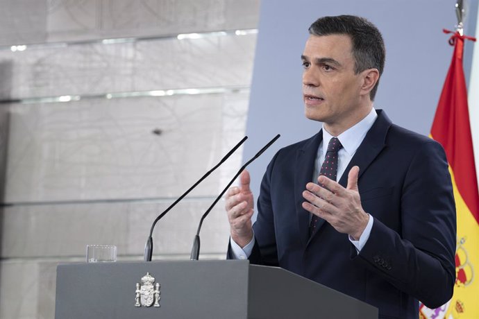 El president del Govern, Pedro Sánchez, durant una compareixena en el Palau de la Moncloa.