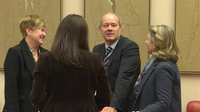 Captura de pantalla del ministro de Justicia, Juan Carlos Campo (3i) junto a otros miembros del Departamento para informar sobre las líneas generales de su política, en el Congreso de los Diputados, en Madrid (España), a 17 de febrero de 2020.