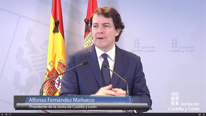 El presidente de la Junta de Castilla y León, Alfonso Fernández Mañueco, en la rueda de prensa posterior a la conferencia de presidentes.