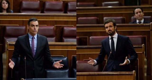 Montaje de Pedro Sánchez y Pablo Casado en la sesión de control al Gobierno en el Congreso