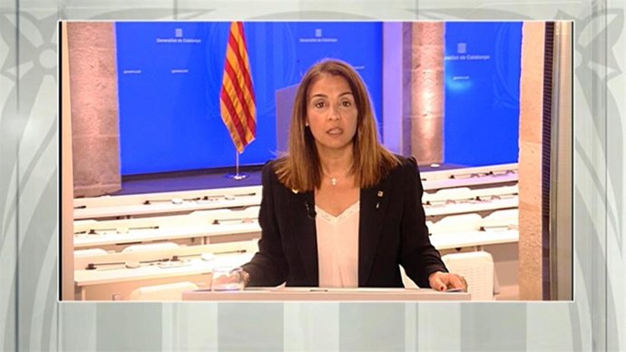 La consellera de Presidencia y portavoz del Govern, Meritxell Budó, en rueda de prensa telemática.