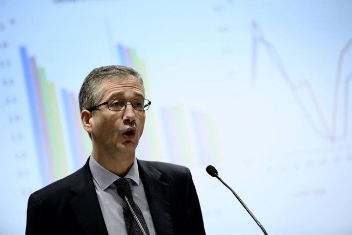 El presidente del Banco de España, Pablo Hernández de Cos, durante su intervención en la inauguración de la jornada 'Spanish Capital Markets Conference' organizada por Afme y AEB, en Madrid (España), a 13 de febrero de 2020.