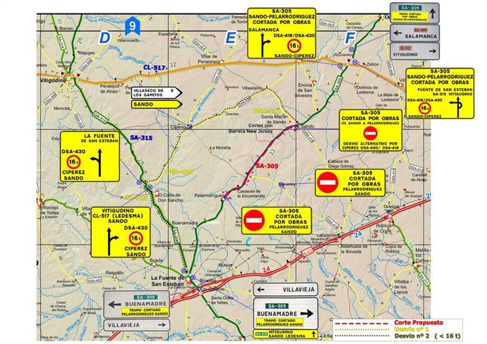 Mapa de la carretera en obras.