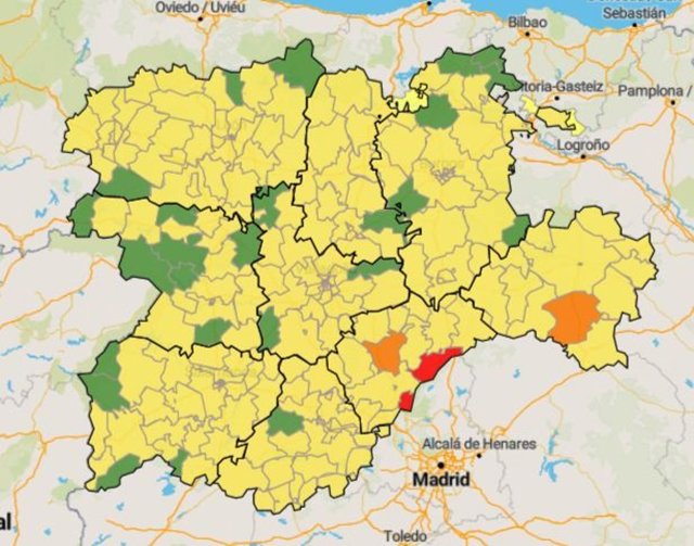 Mapa estadístico de las zonas básicas de salud sin casos de coronavirus en al menos los últimos 7 días.