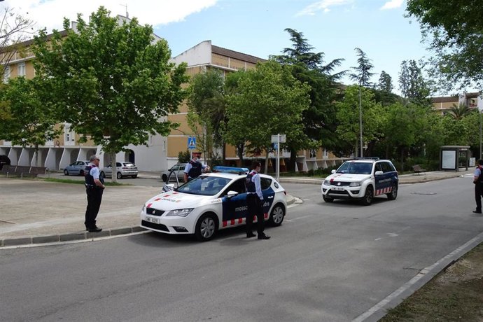 Agentes de Mossos d'Esquadra durante un control en Constantí (Tarragona)