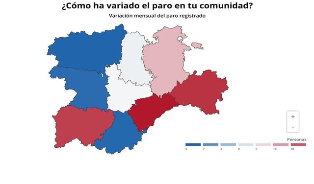 Mapa de elaboración propia sobre la evolucuón del paro por provincias