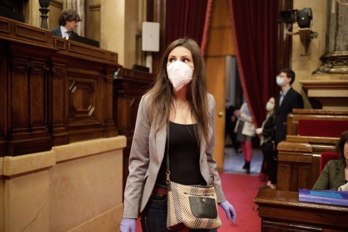 La líder de Cs en Catalunya, Lorena Roldán, en el primer pleno telemático del Parlament por el coronavirus
