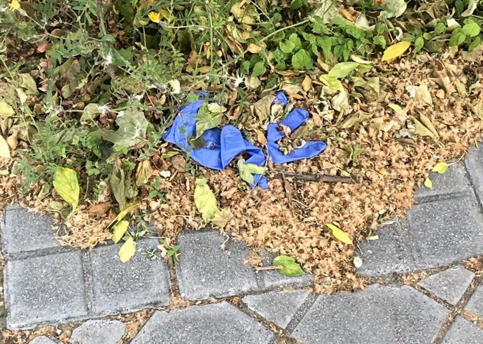 Guante sanitario abandonado en el medio ambiente.