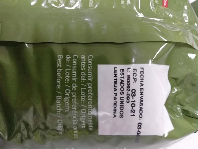 Imagen facilitada por UPA del paquete de lentejas procedentes de EEUU que se venden como producto de España