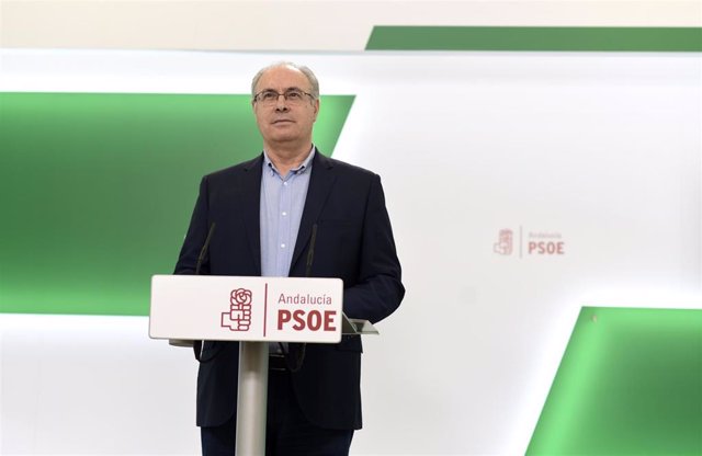 El parlamentario del PSOE-A Juan Pablo Durán en rueda de prensa telemática.