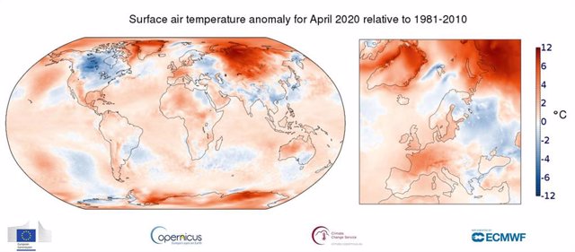 Anomalía de temperaturas en abril de 2020