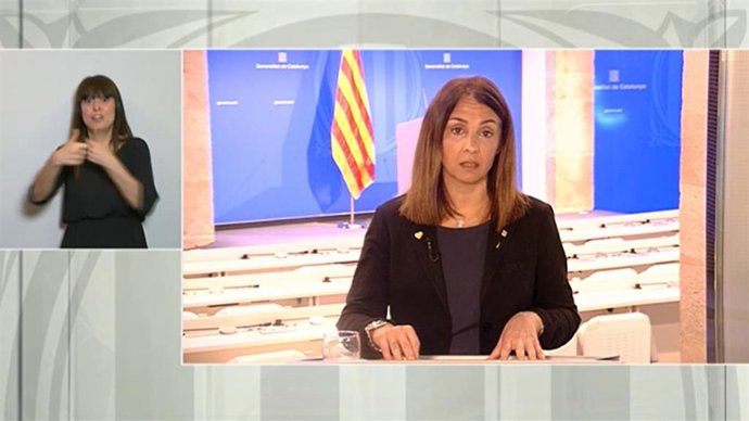 La consellera de Presidencia y portavoz del Govern, Meritxell Budó, en rueda de prensa telemática.