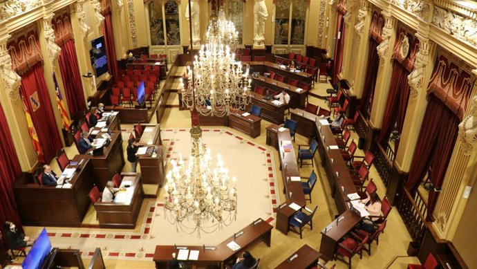 La consellera de Asuntos Sociales y Deportes, Fina Santiago, en el pleno del Parlament de hoy.