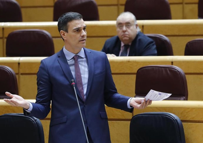 El presidente del Gobierno, Pedro Sánchez, durante su intervención a la Sesión de Control al Gobierno en el Senado