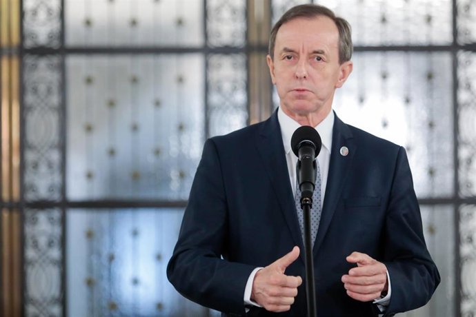 05 May 2020, Poland, Warsaw: Tomasz Grodzki, President of the Senate of Poland, speaks to media to comment on the controversial change in the right to vote for the presidential election in the Senate. Photo: Grzegorz Banaszak/ZUMA Wire/dpa