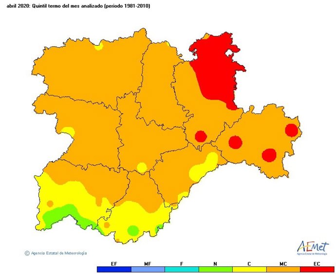 Mapa elaborado por la Aemet sobre las temperaturas registradas en abril