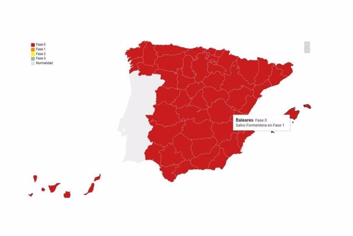 El mapa de las fases de las provincias españolas.