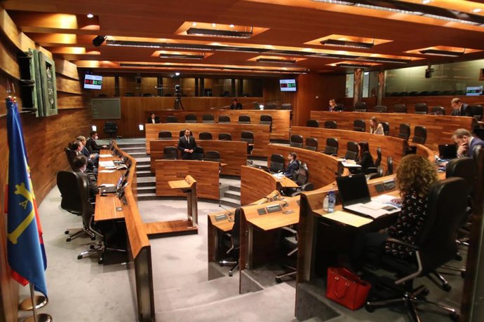 Pleno de la Junta General durante el Estado de Alarma, en Asturias a 6 de mayo de 2020.