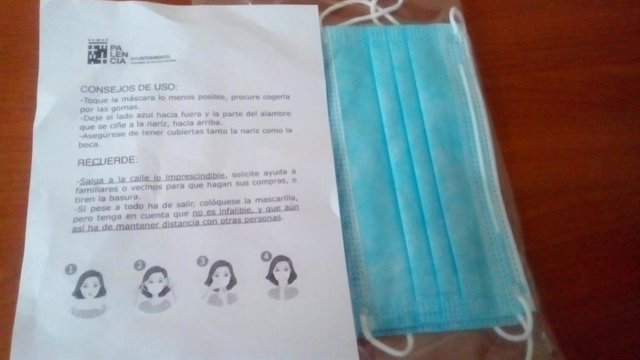 Mascarilla distribuida por el Ayuntamiento de Palencia a los mayores de 70 años.