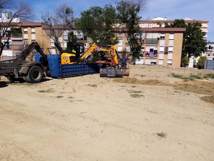 Obras en la Plaza de los Templetes de Huelva.