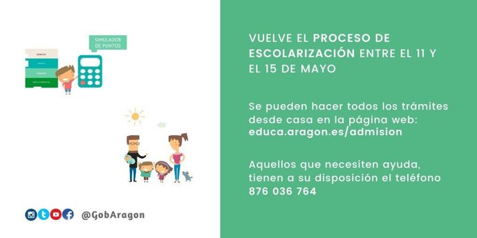 El Departamento de Educación de Aragón favorece la escolarización online y de forma excepcional la permitirá presencial con cita previa.