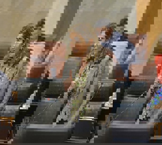 La consejera de Empleo, Formación y Trabajo Autónomo, Rocío Blanco, este miércoles en el Parlamento andaluz.