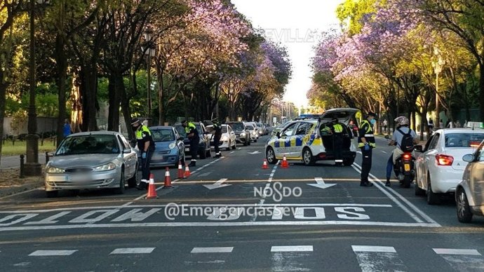 Imagen de uno de los controles de la Policía Local de Sevilla