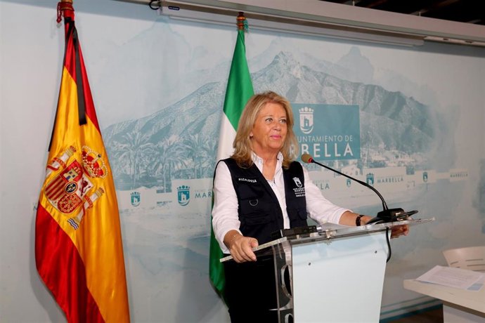 LA alcaldesa de Marbella (Málaga), Ángeles Muñoz, en rueda de prensa telemática