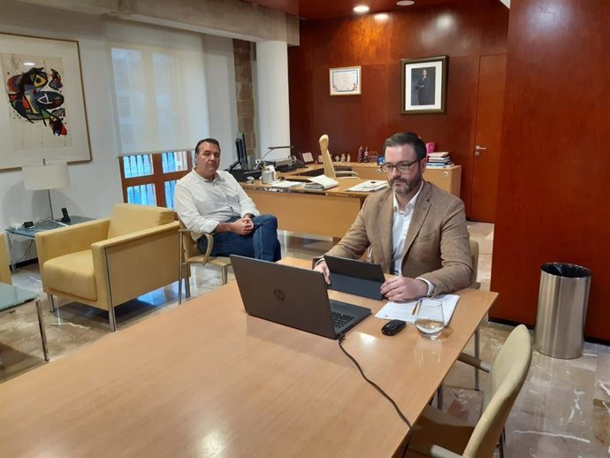 El alacalde de Palma, José Hila, durante la reunión telemática.
