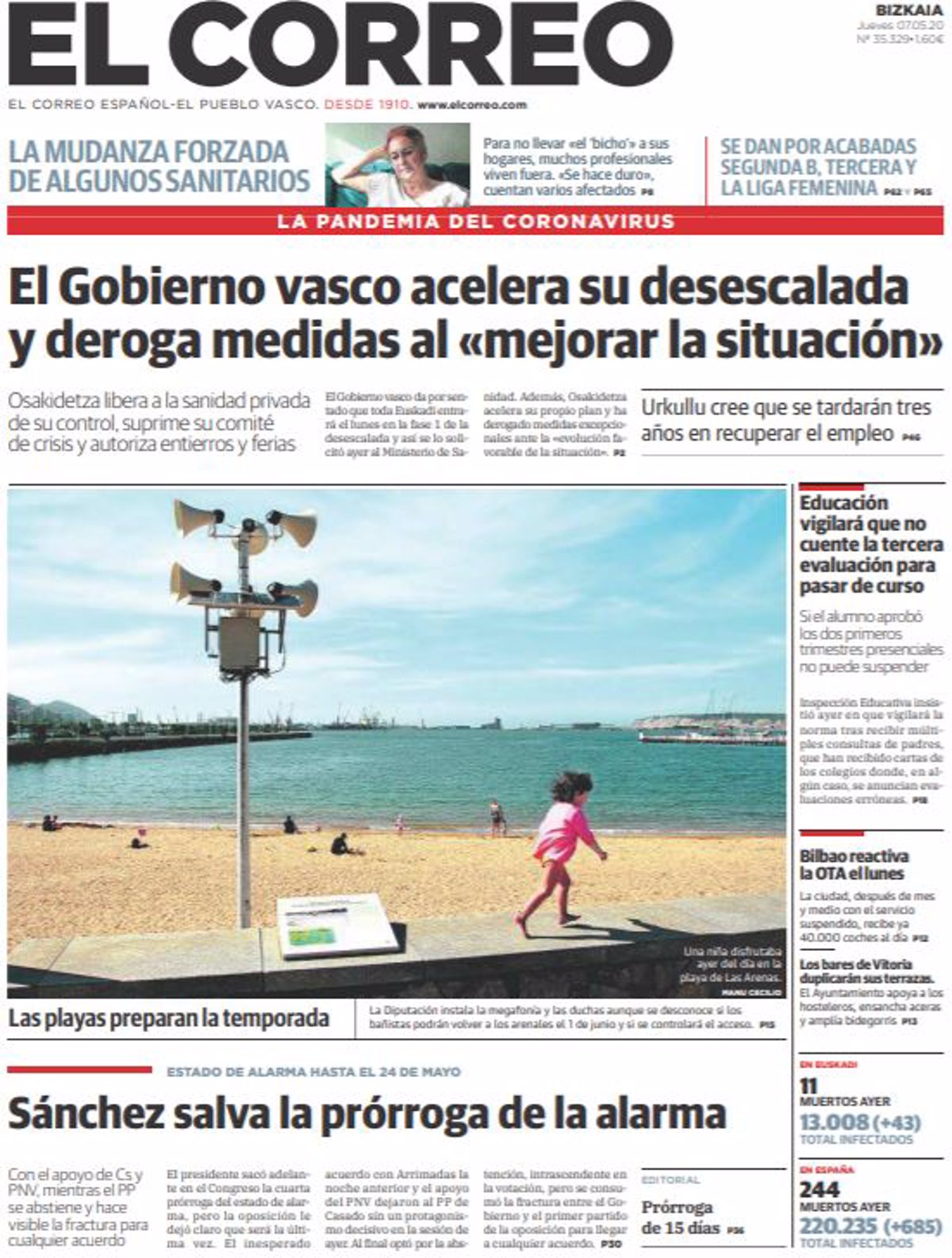 Las portadas de los periódicos del jueves 7 de mayo de 2020