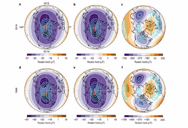 Evolución de lóbulos magnéticos del interior terrestre bajo el polo norte