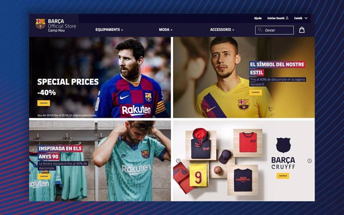 Portal de la tienda 'online' del FC Barcelona, abierta el 7 de mayo de 2020 en España
