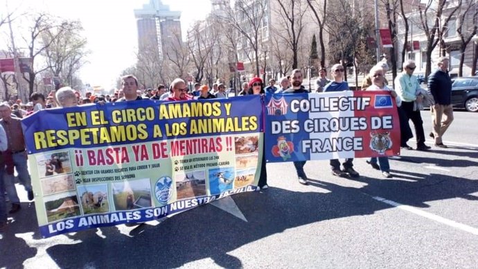Imagen de recurso de una protesta de Circos Reunidos contra la prohibición de espectáculos con animales en Madrid