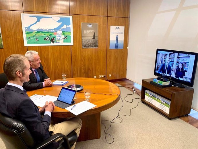 Reunión por videoconferencia del presidente y el director general de Capsa con los Reyes de España.
