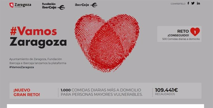 Coronavirus.- Zaragoza.- '#VamosZaragoza' cubre sus tres primeros retos y lanza otro para ayudar a familias vulnerables